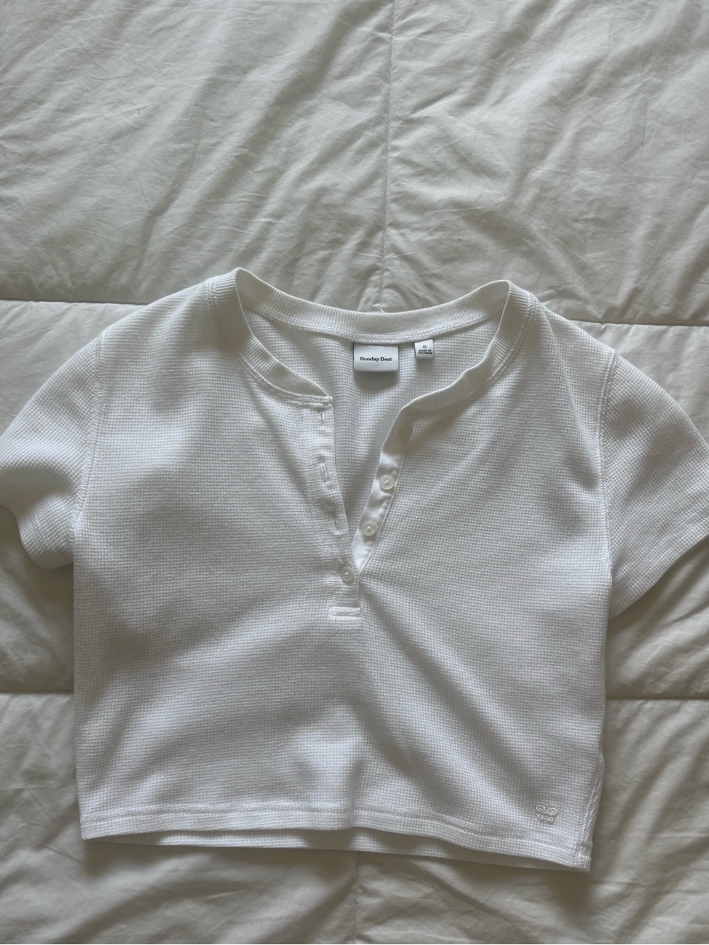 Aritzia Sunday Best White Crop Top Waffle Knit